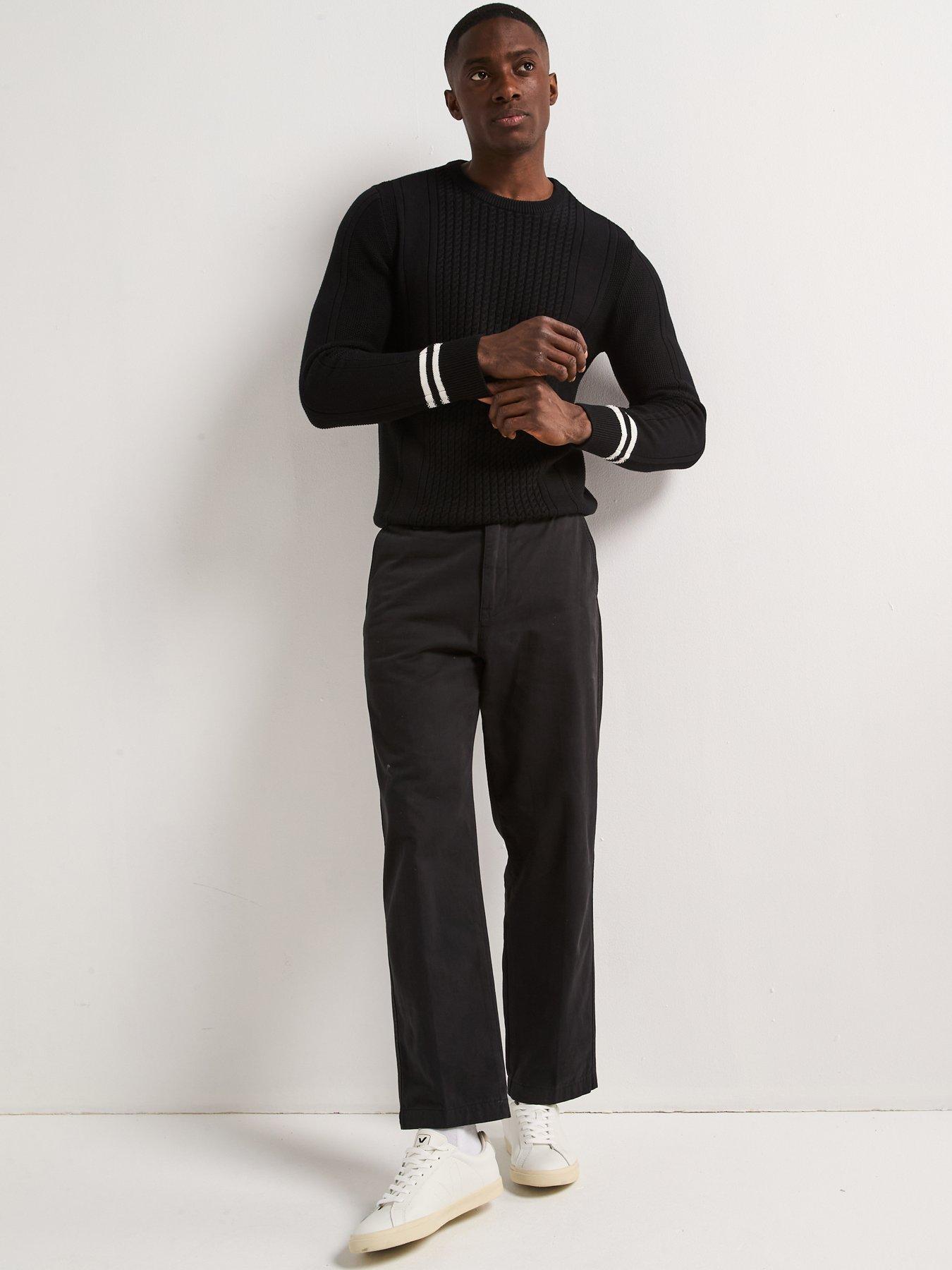Image 3 of 6 of Very Man Pure Cotton Cable Knit Crew - Black