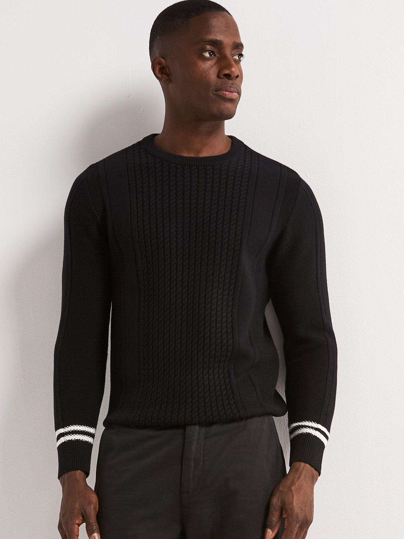 Image 6 of 6 of Very Man Pure Cotton Cable Knit Crew - Black