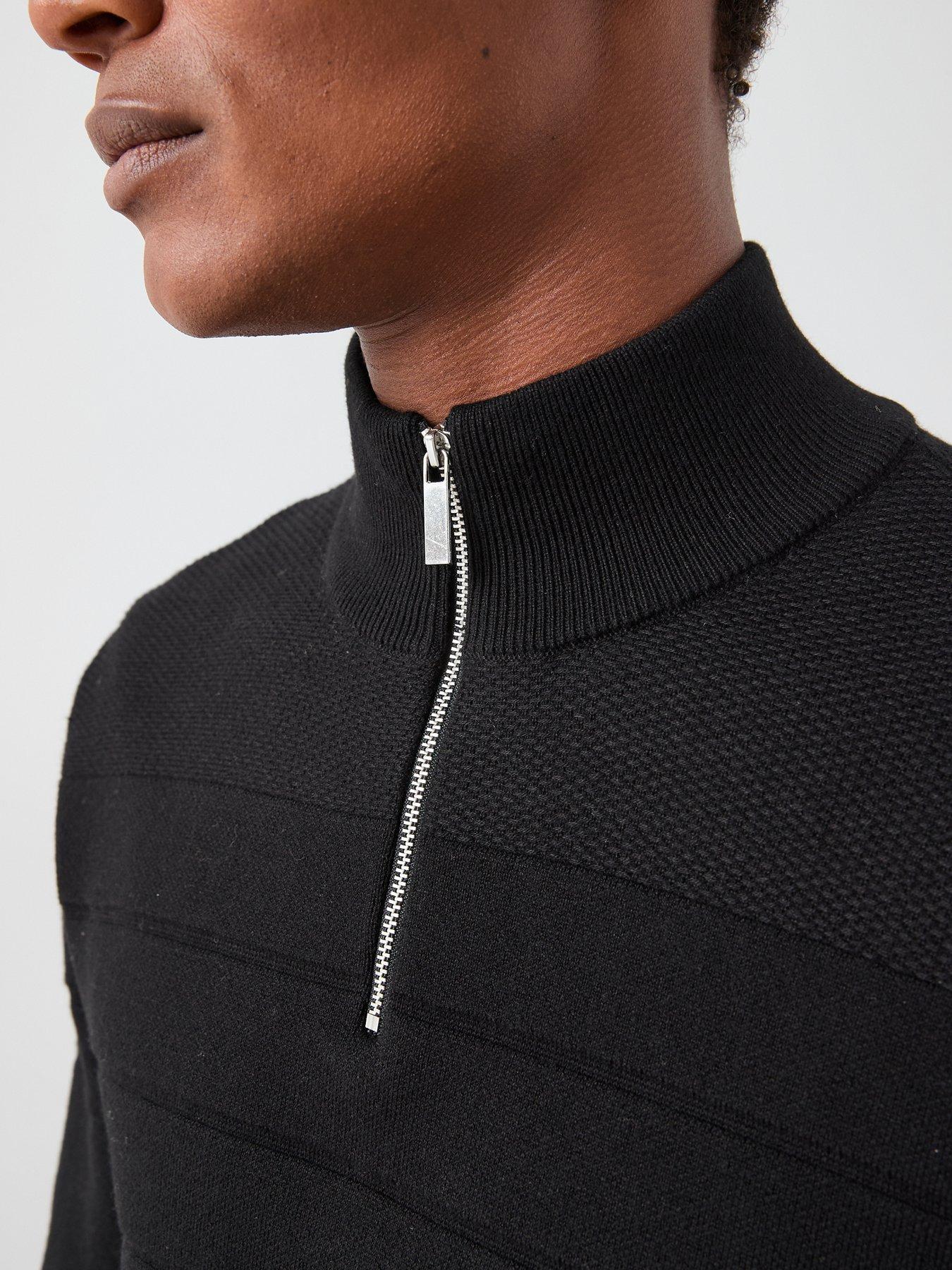 Image 4 of 7 of The Very Collection Textured Stripe 1/4 Zip With Cotton - Black