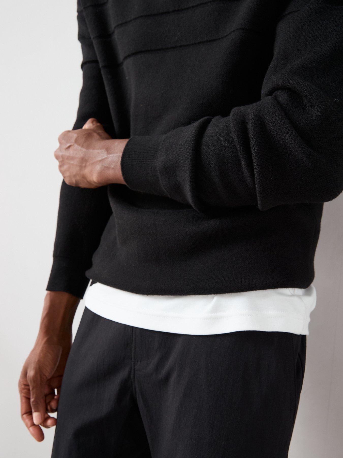 Image 5 of 7 of The Very Collection Textured Stripe 1/4 Zip With Cotton - Black