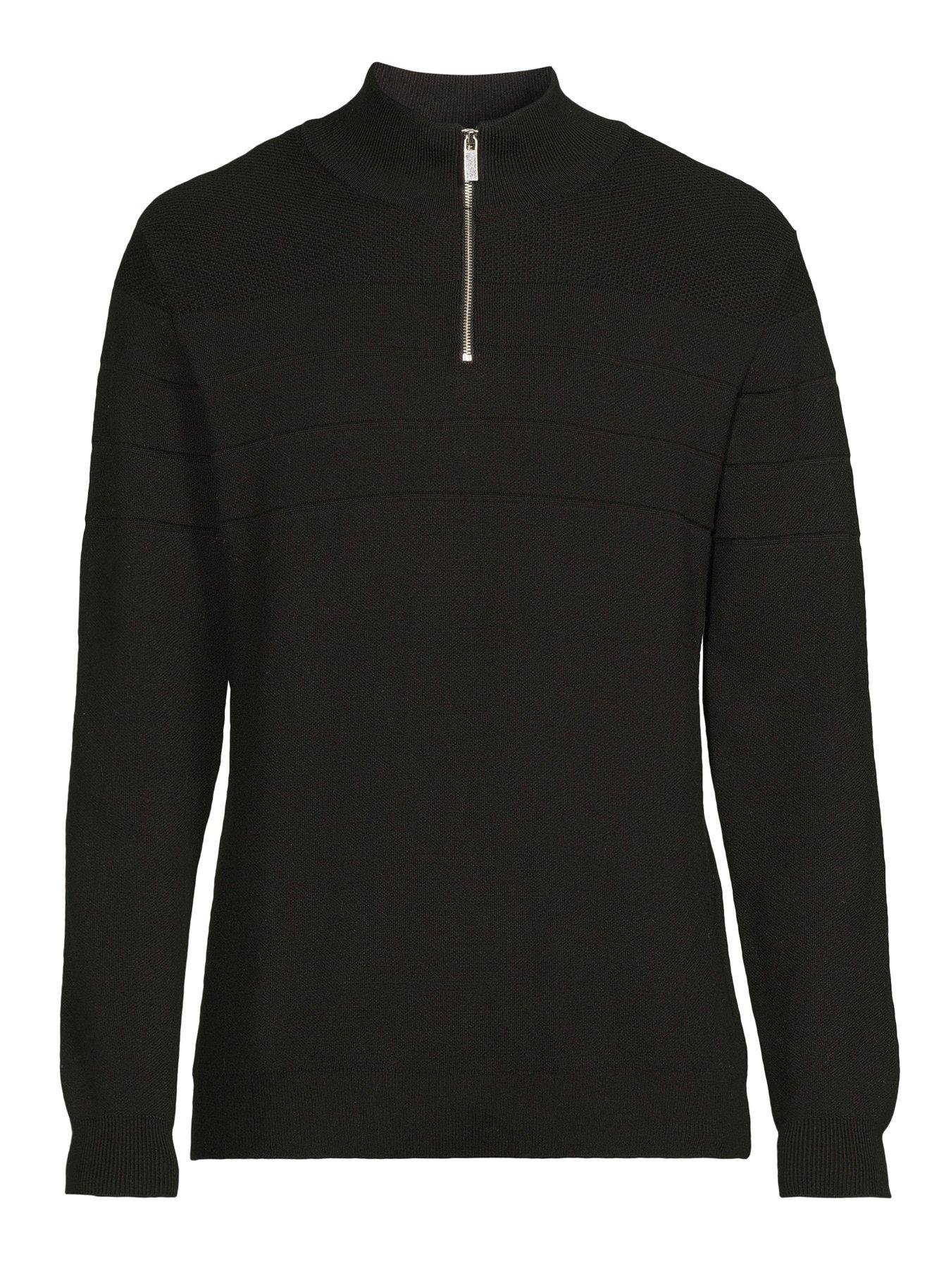 Image 7 of 7 of The Very Collection Textured Stripe 1/4 Zip With Cotton - Black