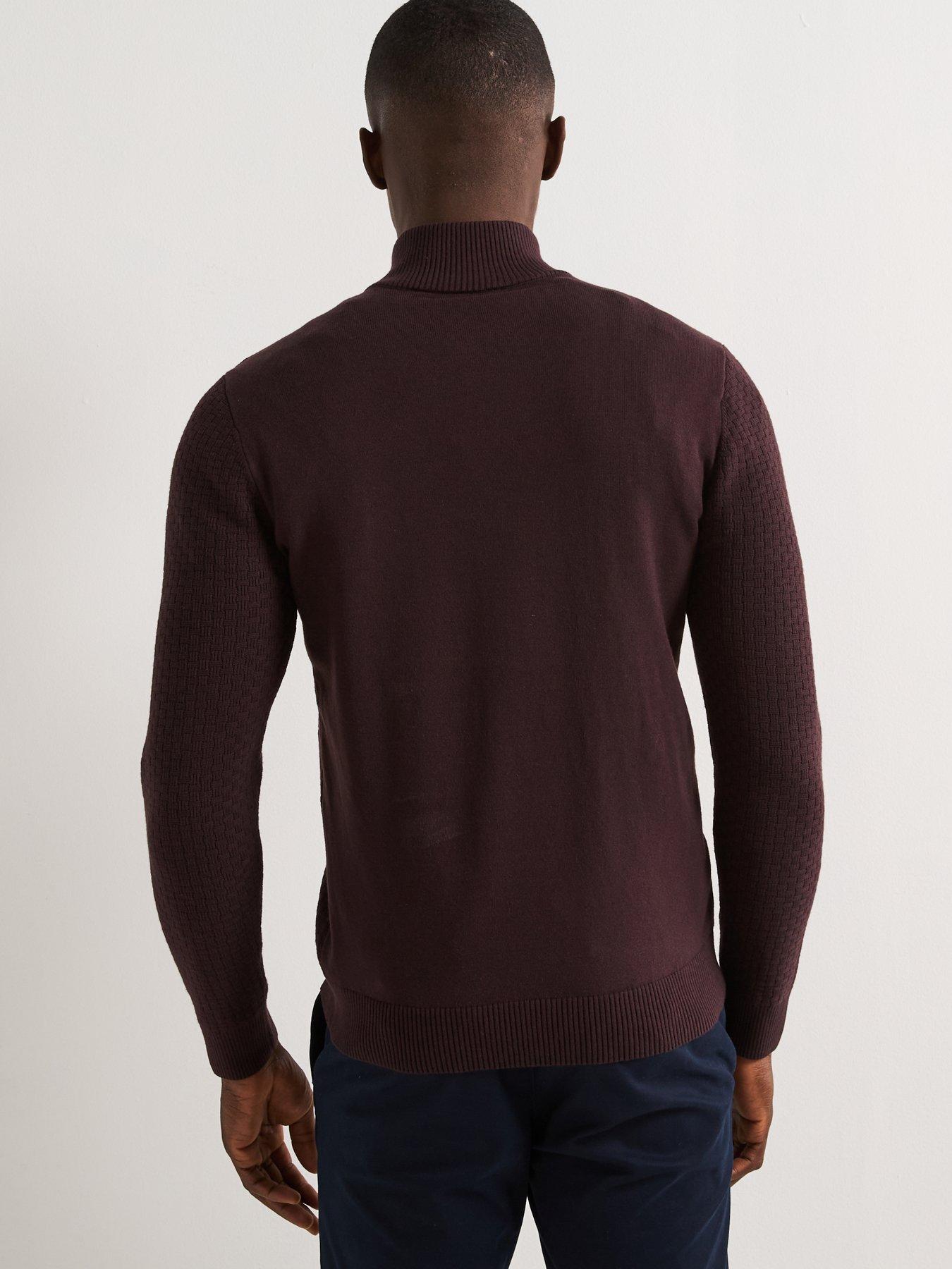 Image 2 of 6 of Very Man Textured 1/4 Zip Jumper With Cotton - Burgundy