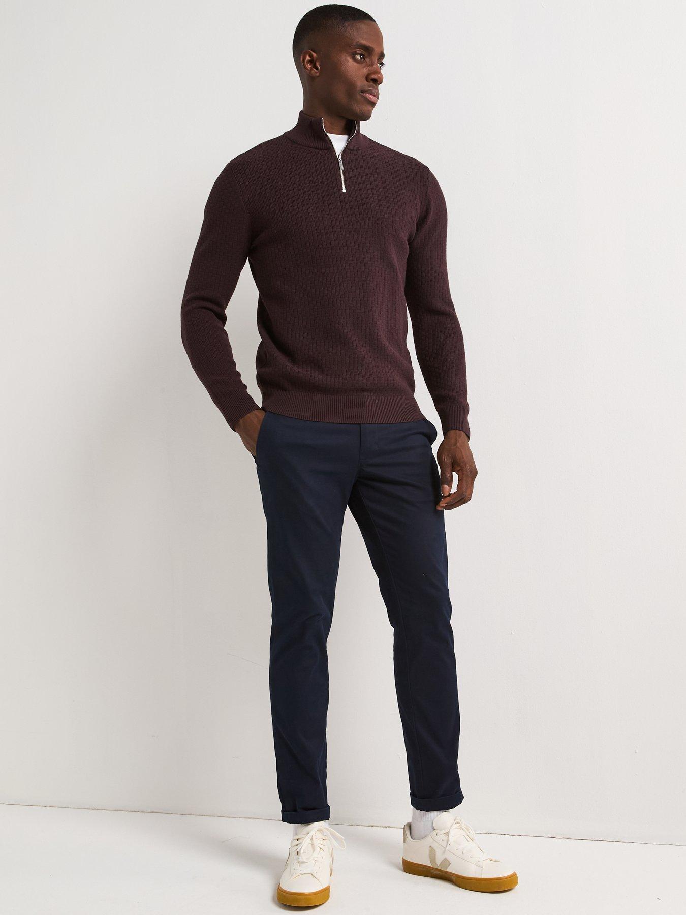 Image 3 of 6 of Very Man Textured 1/4 Zip Jumper With Cotton - Burgundy