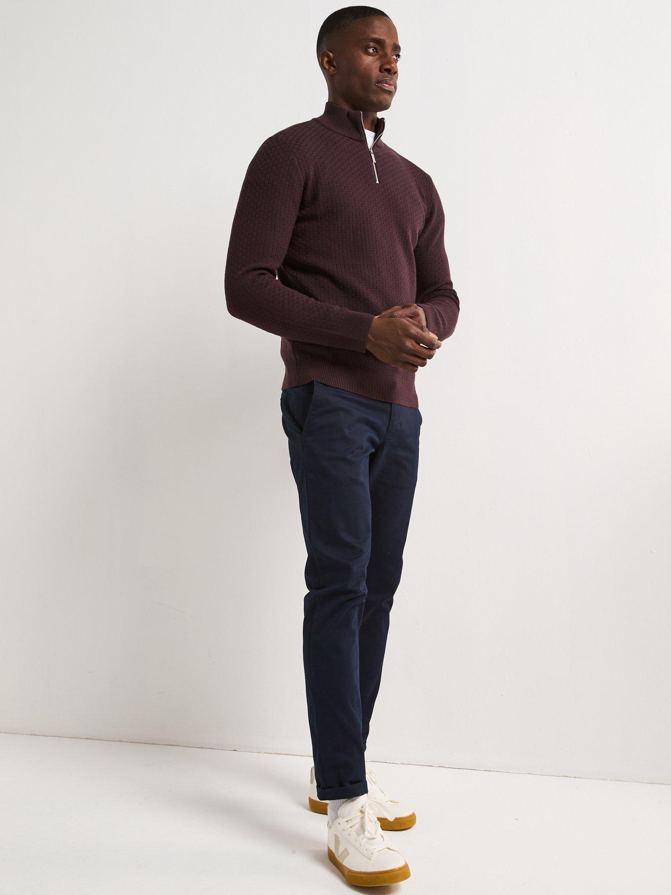 Image 4 of 6 of Very Man Textured 1/4 Zip Jumper With Cotton - Burgundy