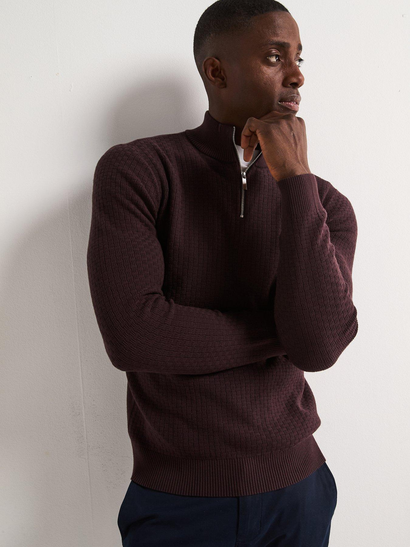 Image 5 of 6 of Very Man Textured 1/4 Zip Jumper With Cotton - Burgundy