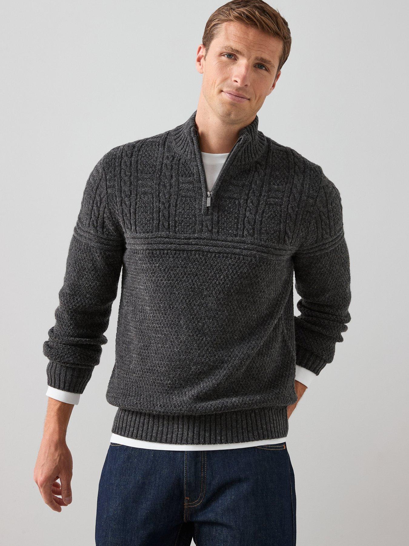 The Very Collection Wool Blend Cable Knit 1/4 Zip Jumper - Charcoal