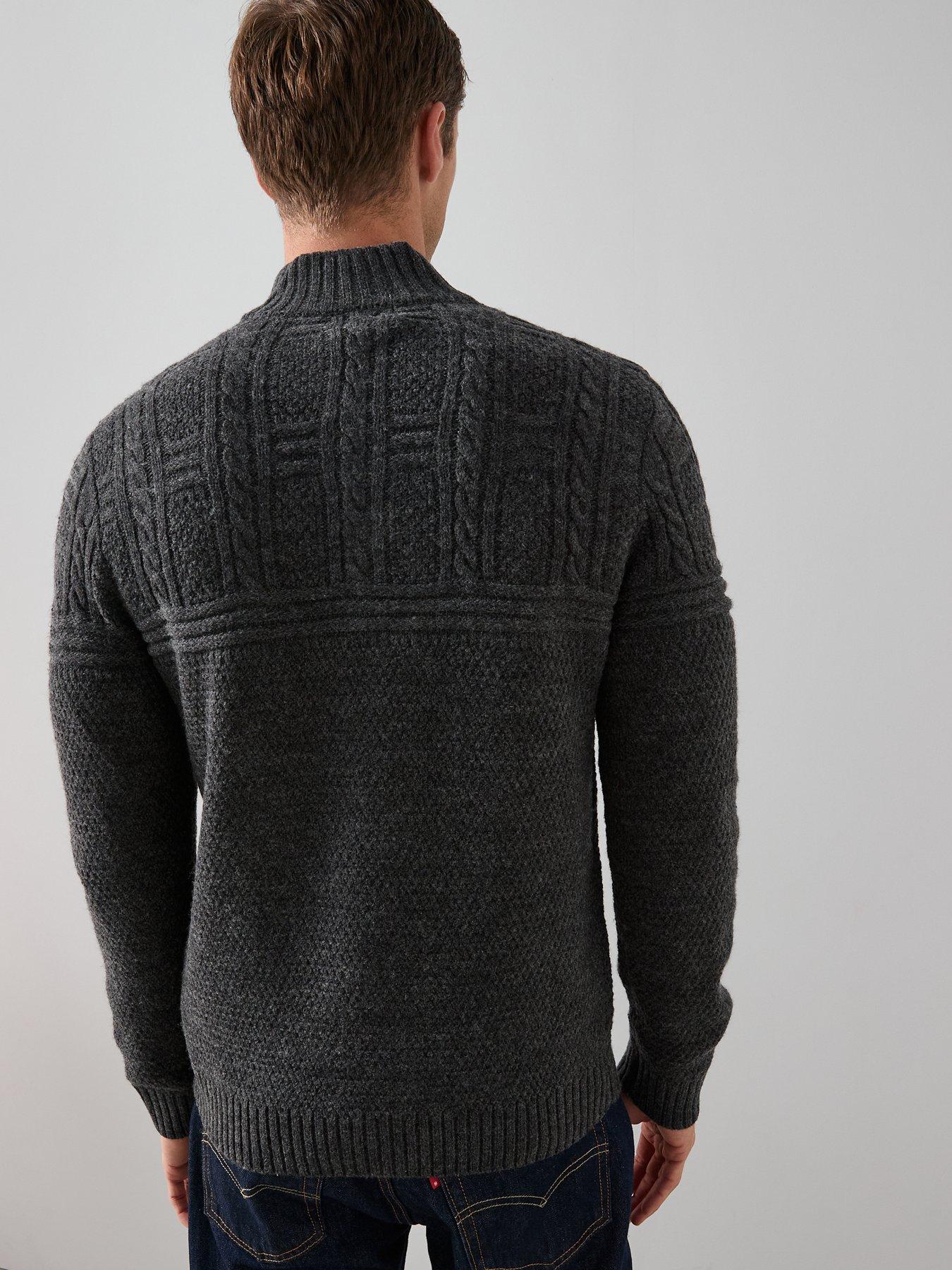  image of the-very-collection-wool-blend-cable-knit-14-zip-jumper-charcoal