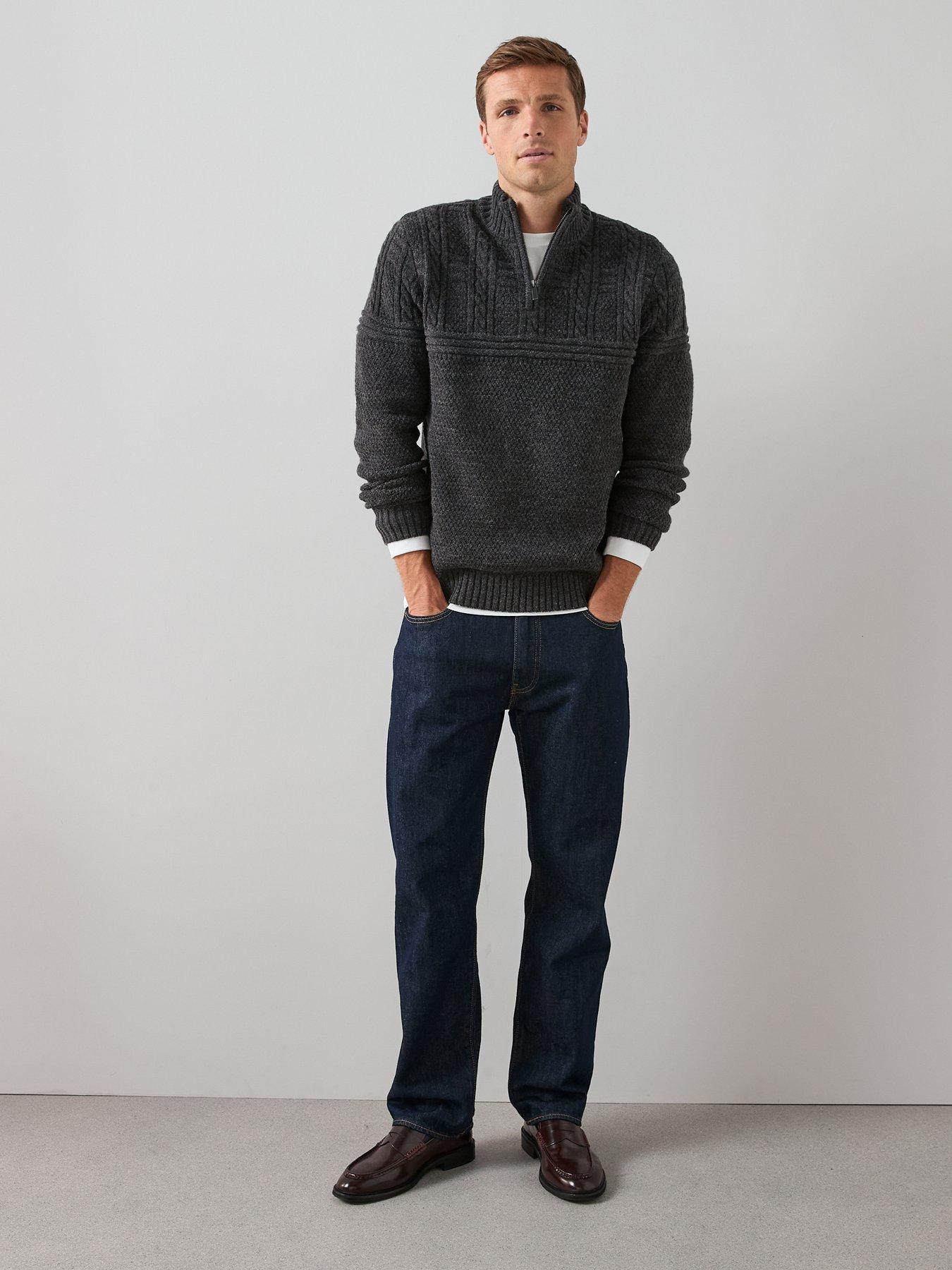  image of the-very-collection-wool-blend-cable-knit-14-zip-jumper-charcoal