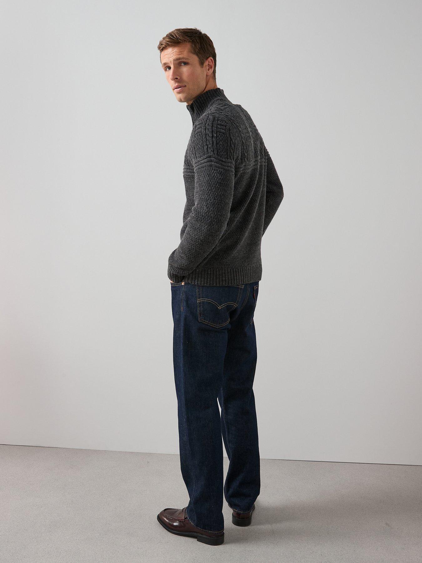  image of the-very-collection-wool-blend-cable-knit-14-zip-jumper-charcoal
