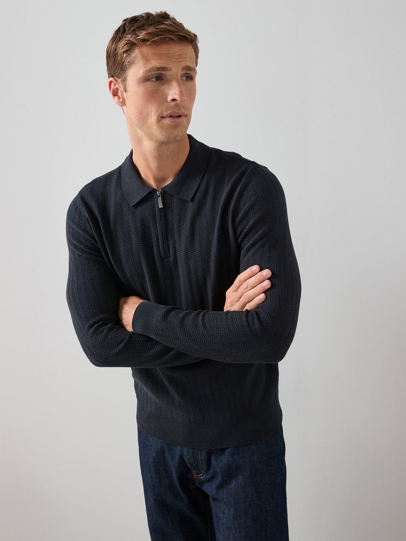 The Very Collection Cotton Rich Textured 1/4 Zip - Navy