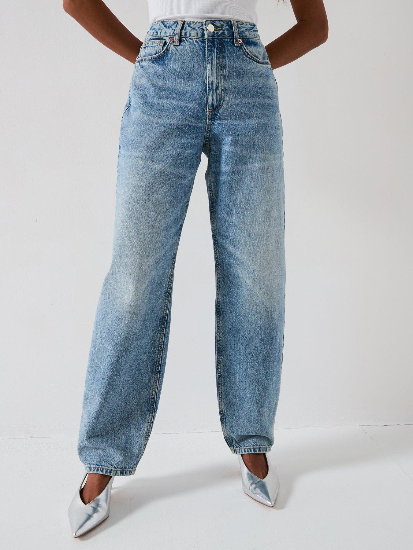 undefined Low Curve Barrel Leg Jeans - Mid Wash