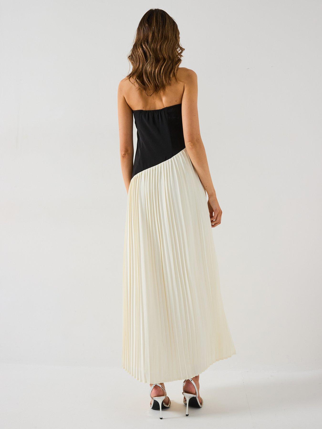  image of six-stories-contrast-bandeau-pleated-maxi-dress