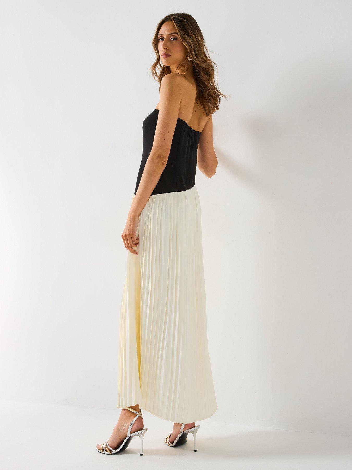  image of six-stories-contrast-bandeau-pleated-maxi-dress