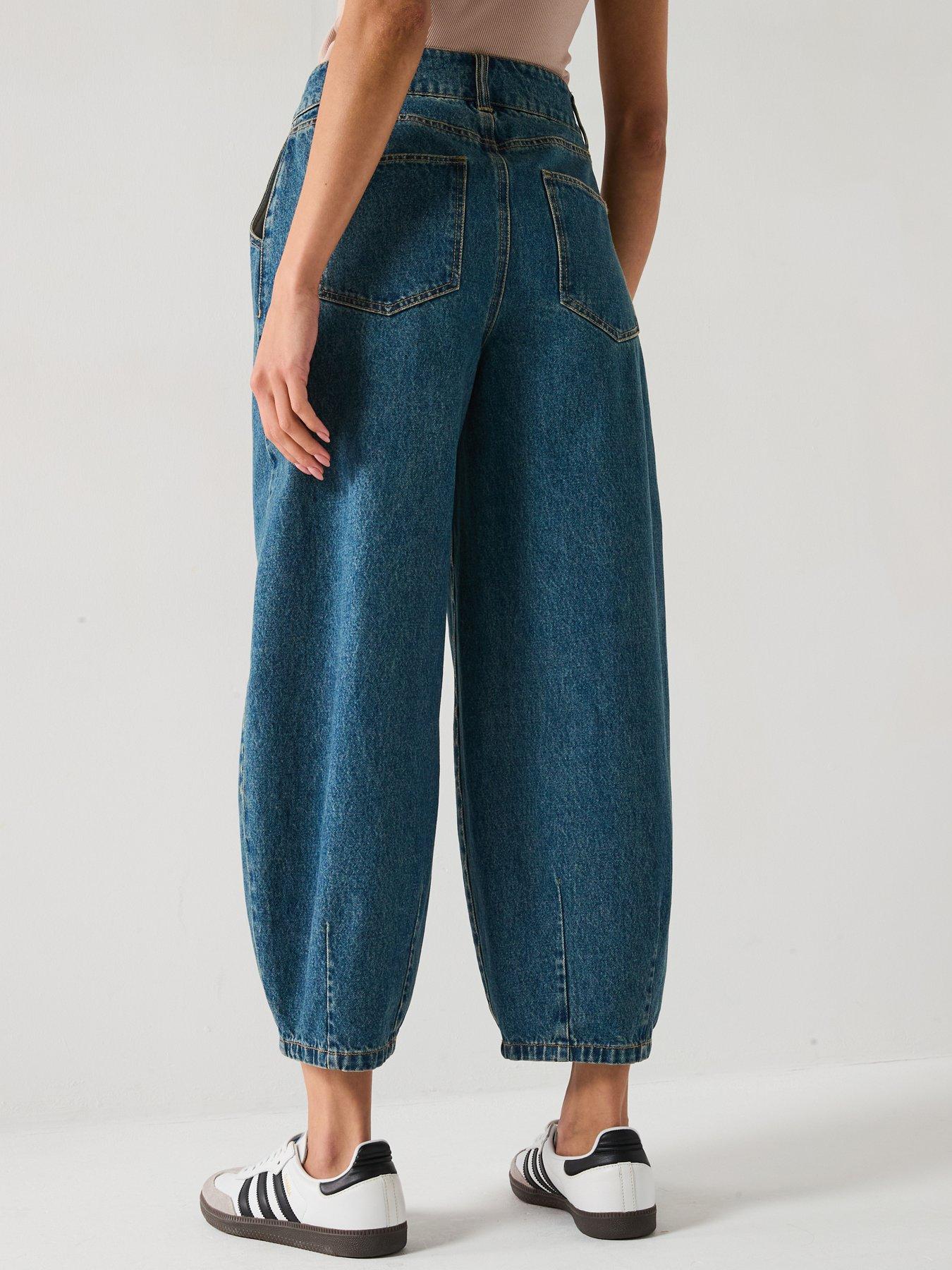 Image 2 of 6 of V by Very Double Button Barrel Leg Jeans - Mid Wash