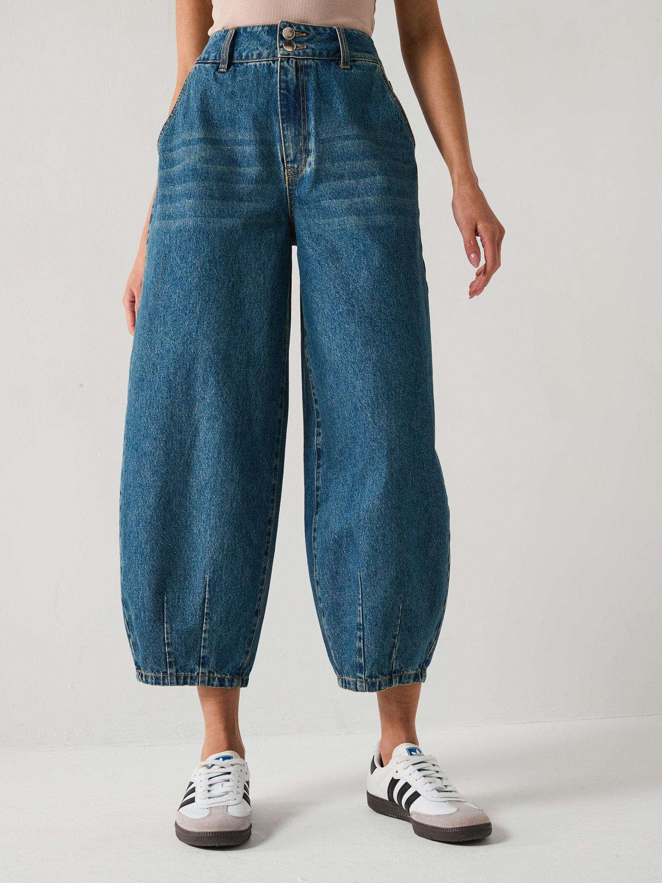 Image 3 of 6 of V by Very Double Button Barrel Leg Jeans - Mid Wash