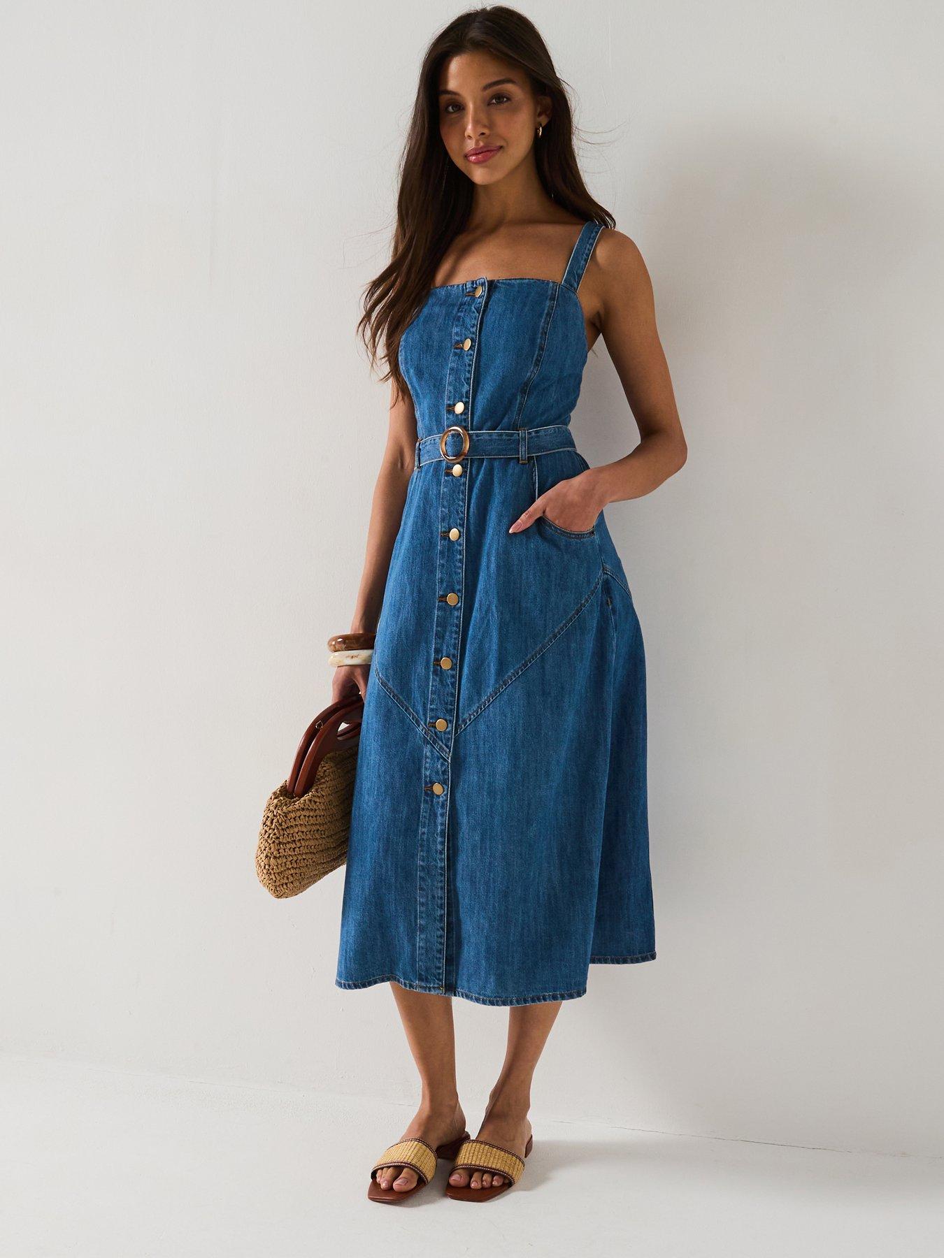 denim dress size 8 Old Navy Women's Fit & Flare Denim Mini Dress - Blue