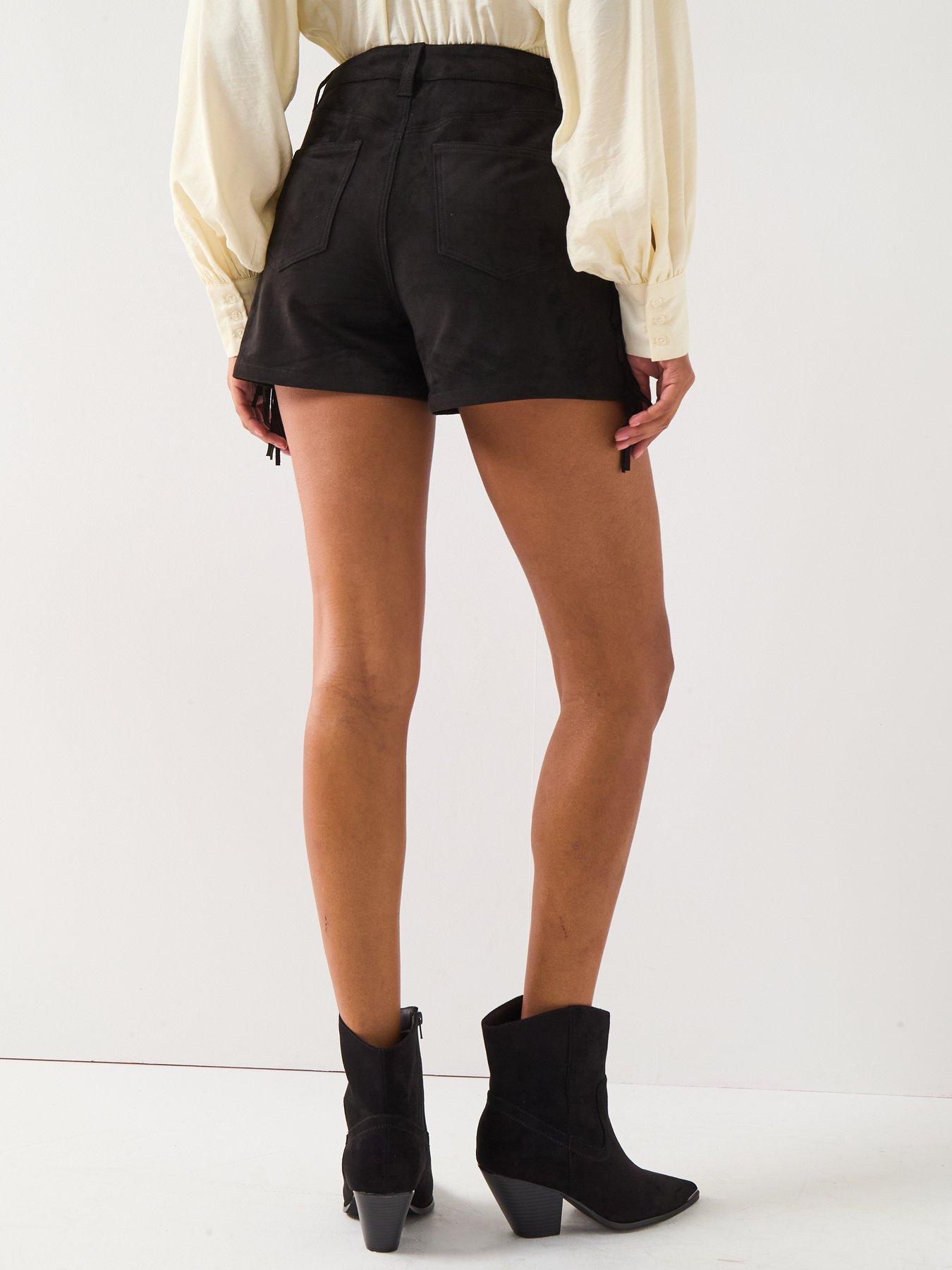 Image 2 of 6 of V by Very Faux Suede Fringe Shorts - Black