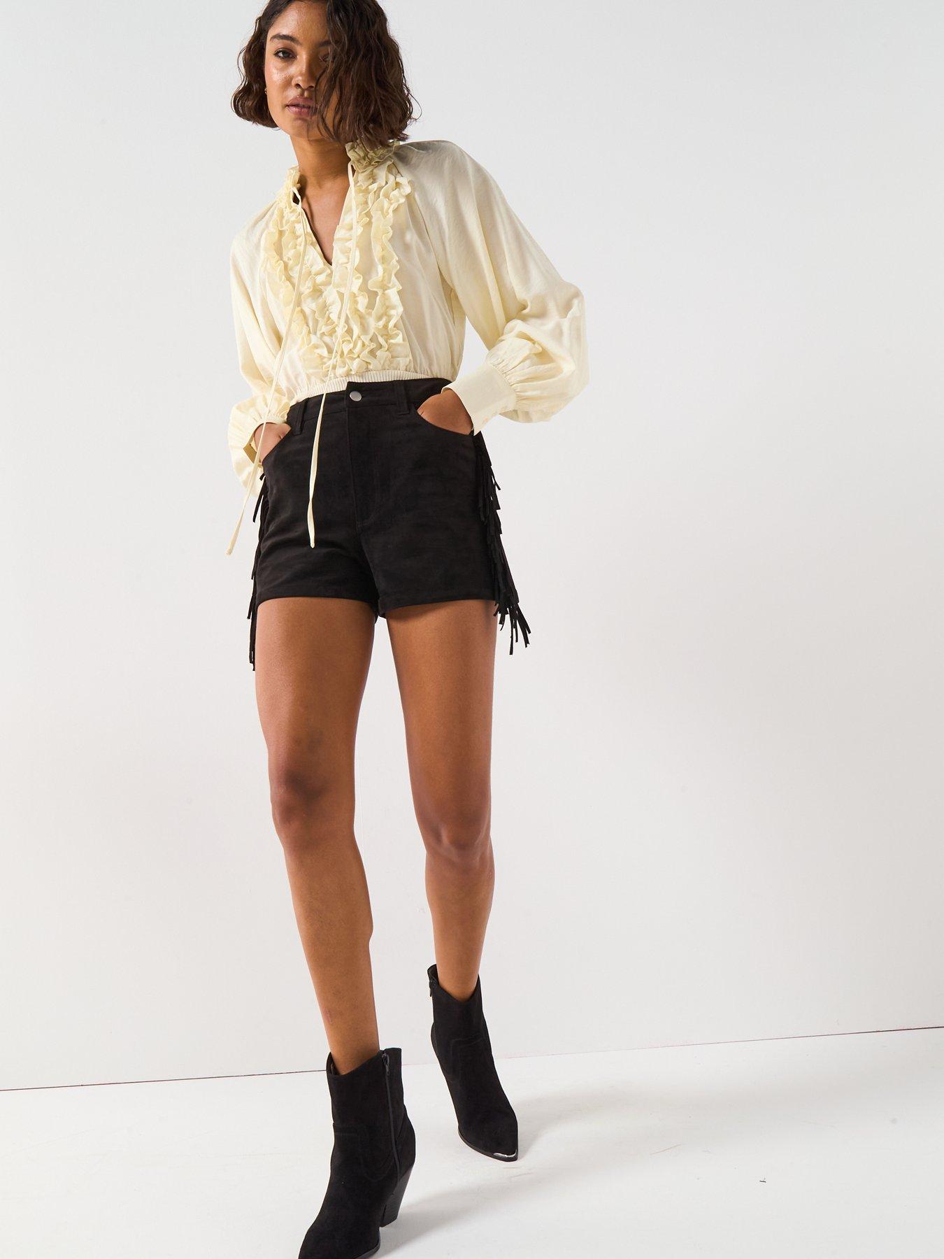 Image 3 of 6 of V by Very Faux Suede Fringe Shorts - Black