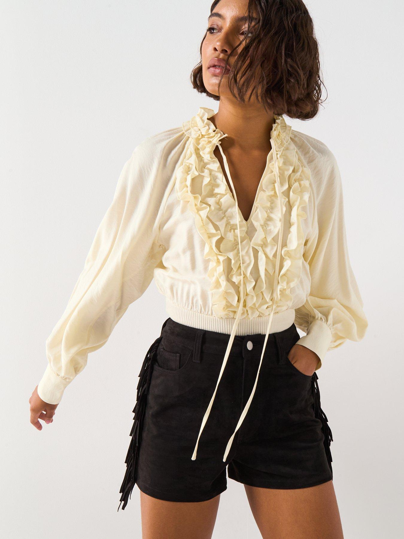 Image 5 of 6 of V by Very Faux Suede Fringe Shorts - Black