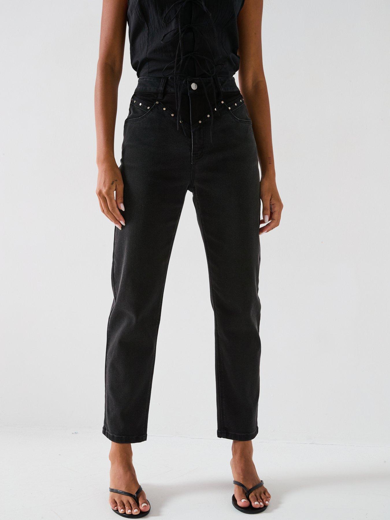 Image 4 of 6 of V by Very Stud Panel Mom Jeans - Black