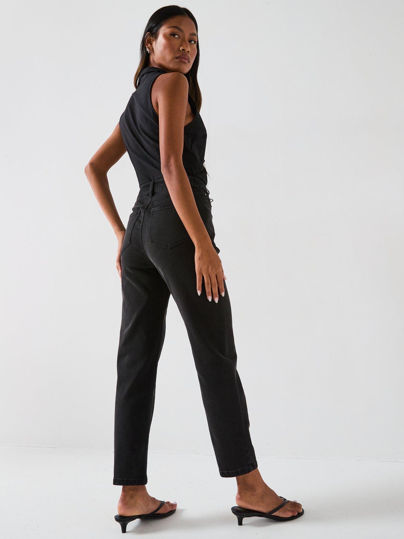Image 6 of 6 of V by Very Stud Panel Mom Jeans - Black