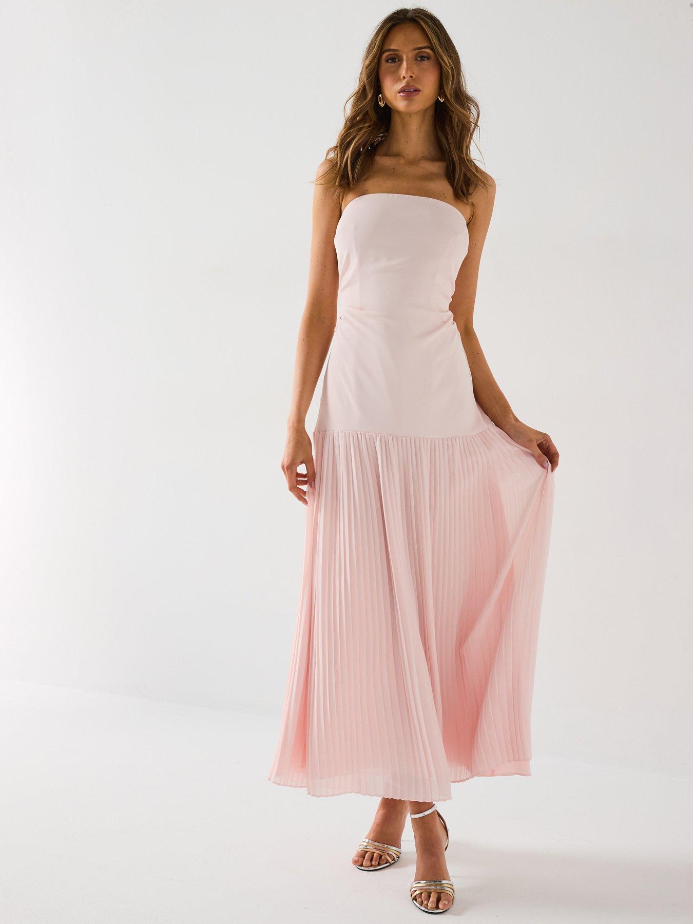 Six Stories Pleated Skirt Crepe Bandeau Midi Dress - Pink