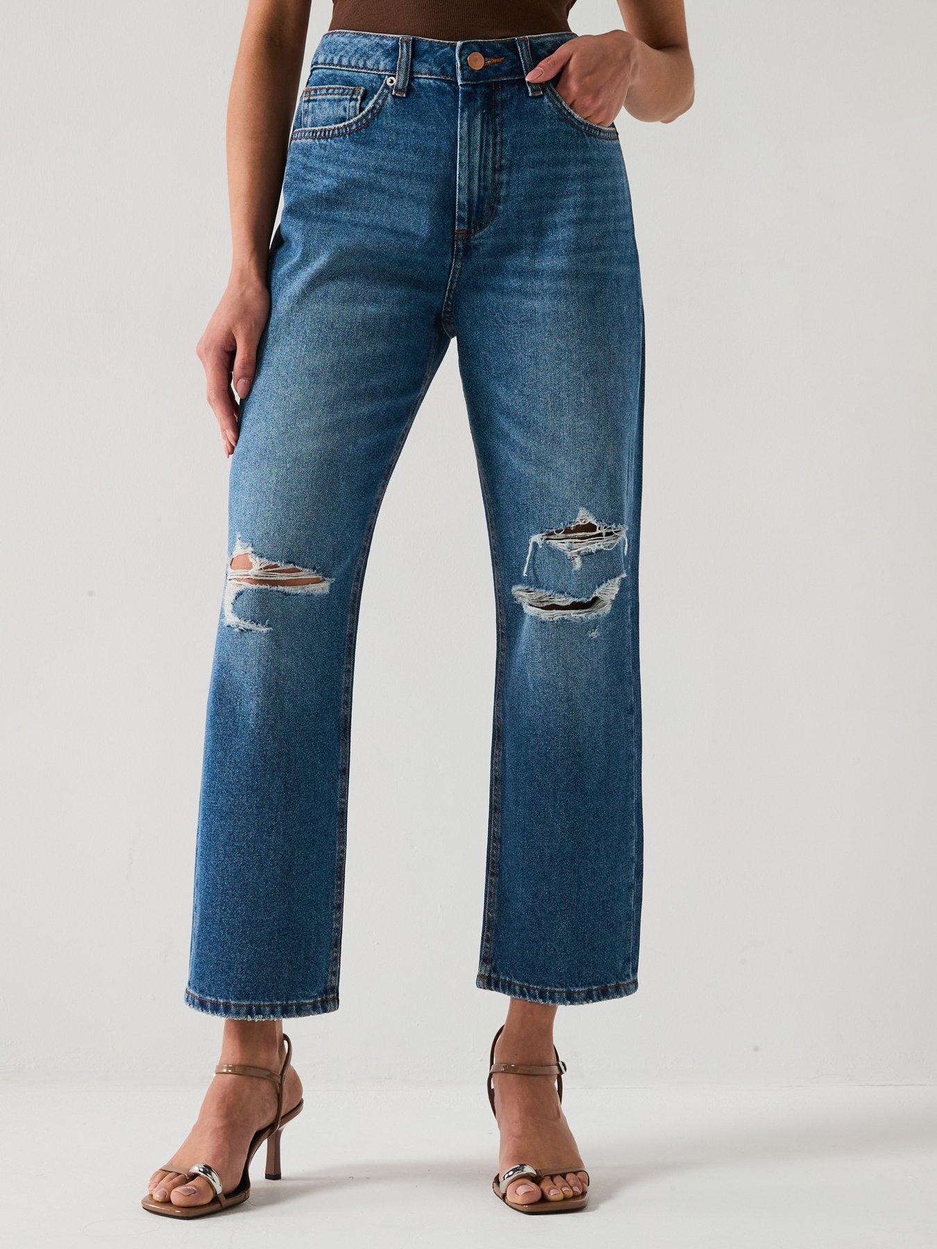 undefined Distressed Authentic Boyfriend Jeans - Dark Wash