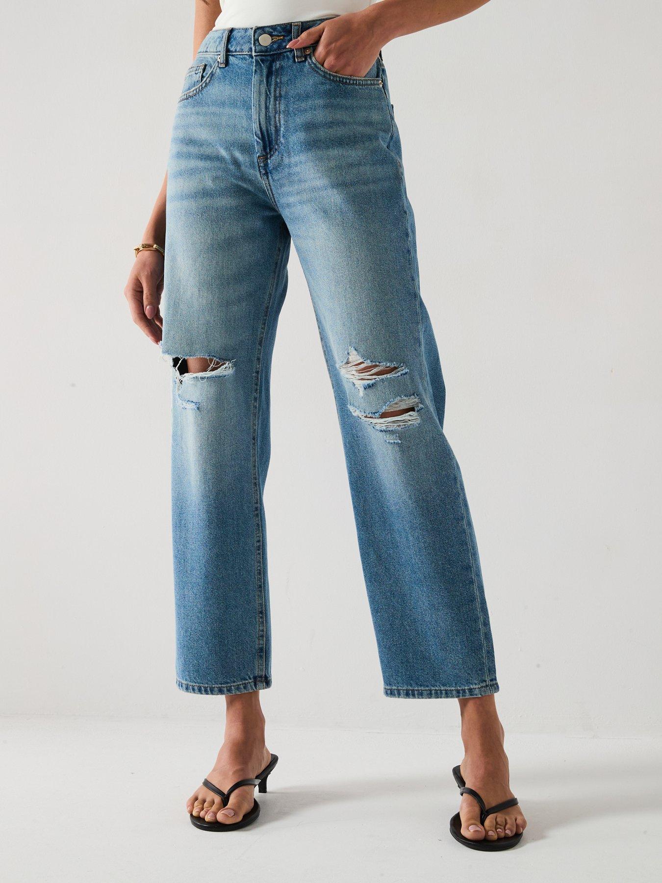 The Very Collection Distressed Authentic Boyfriend Jeans - Mid Wash