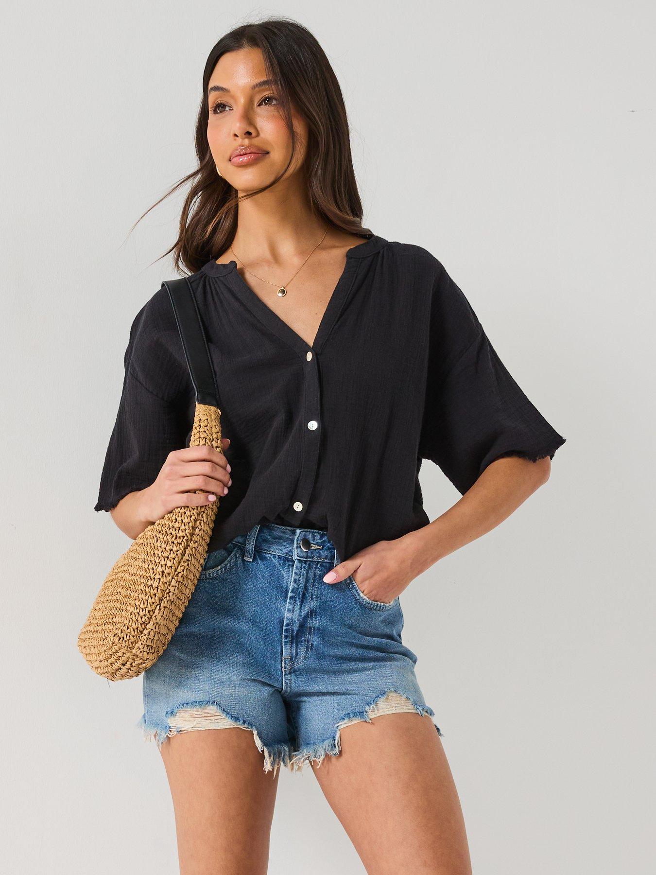  image of v-by-very-high-waist-distressed-shorts-mid-wash