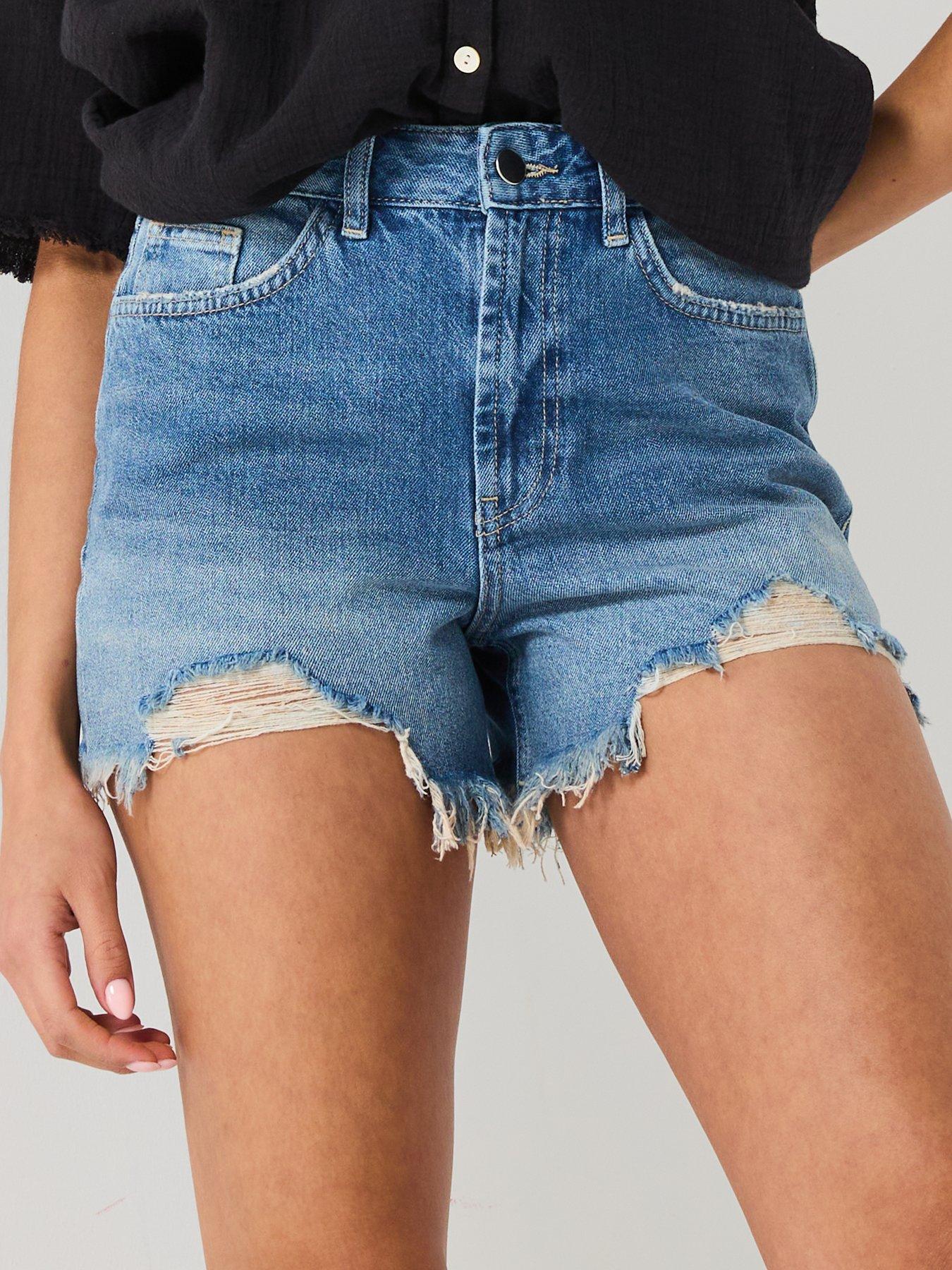  image of v-by-very-high-waist-distressed-shorts-mid-wash