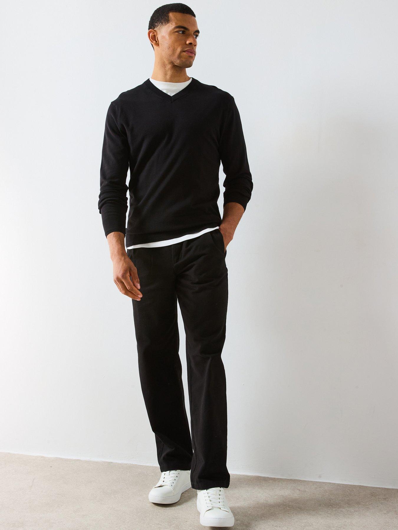 the-very-collection-cotton-rich-knitted-v-neck-jumper-black
