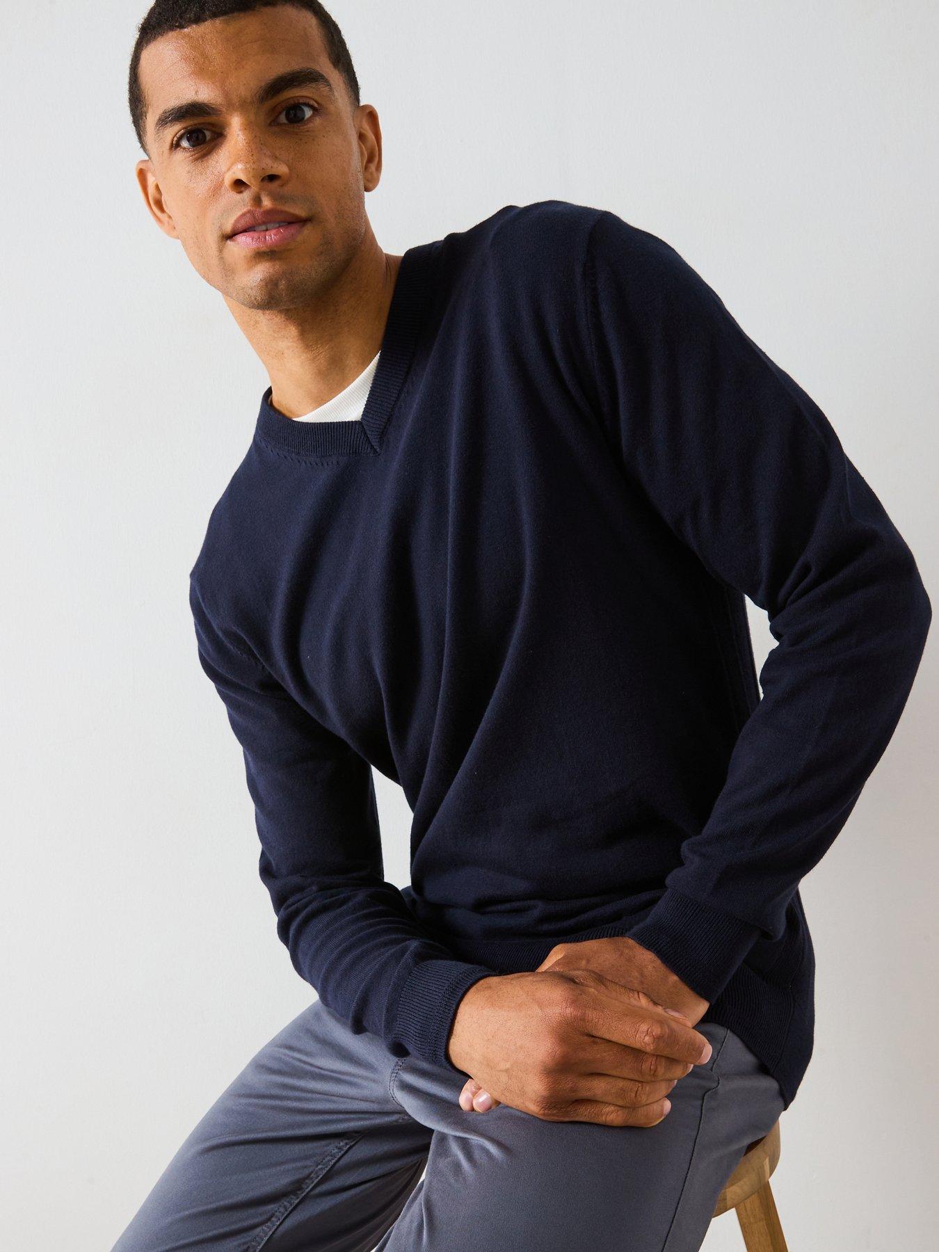 the-very-collection-cotton-rich-knitted-v-neck-jumper-navy