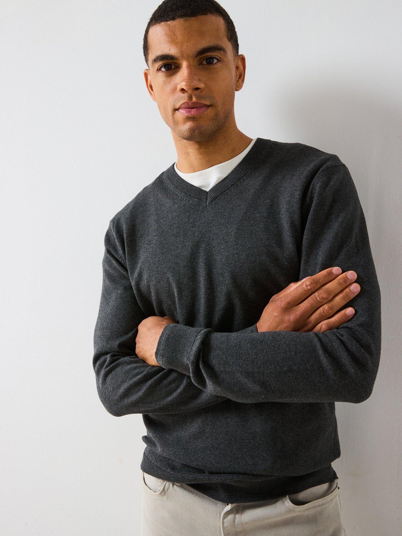  image of the-very-collection-cotton-rich-knitted-v-neck-jumper-charcoal