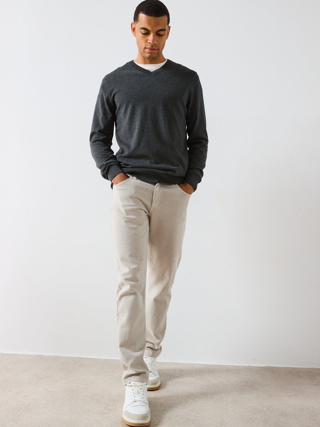  image of the-very-collection-cotton-rich-knitted-v-neck-jumper-charcoal