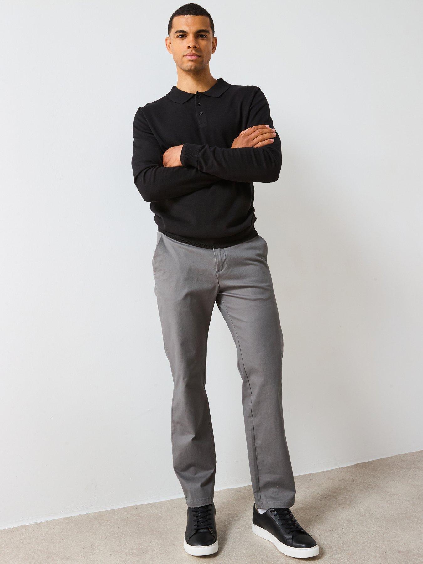  image of the-very-collection-cotton-rich-knitted-long-sleeve-polo-top-black