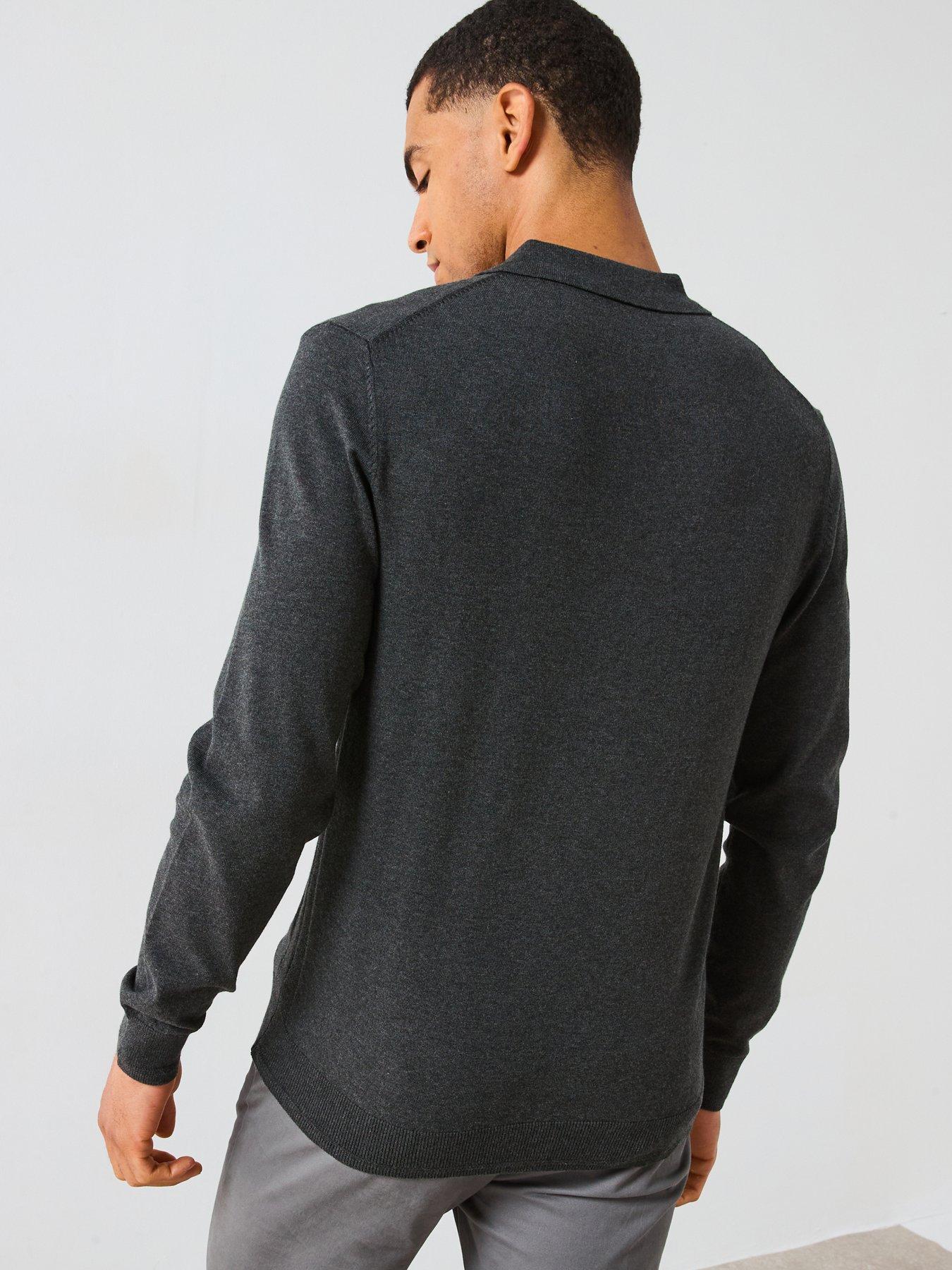 Image 2 of 6 of The Very Collection Cotton Rich Knitted Long Sleeve Polo Top - Charcoal