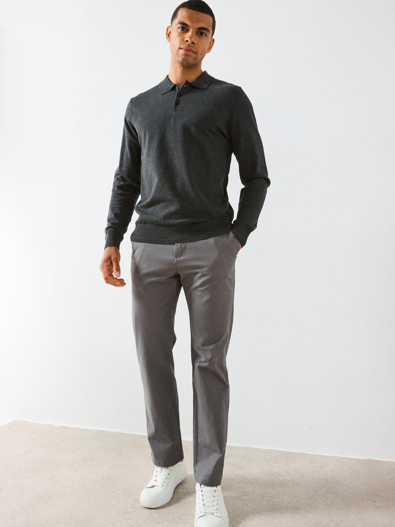  image of the-very-collection-cotton-rich-knitted-long-sleeve-polo-top-charcoal