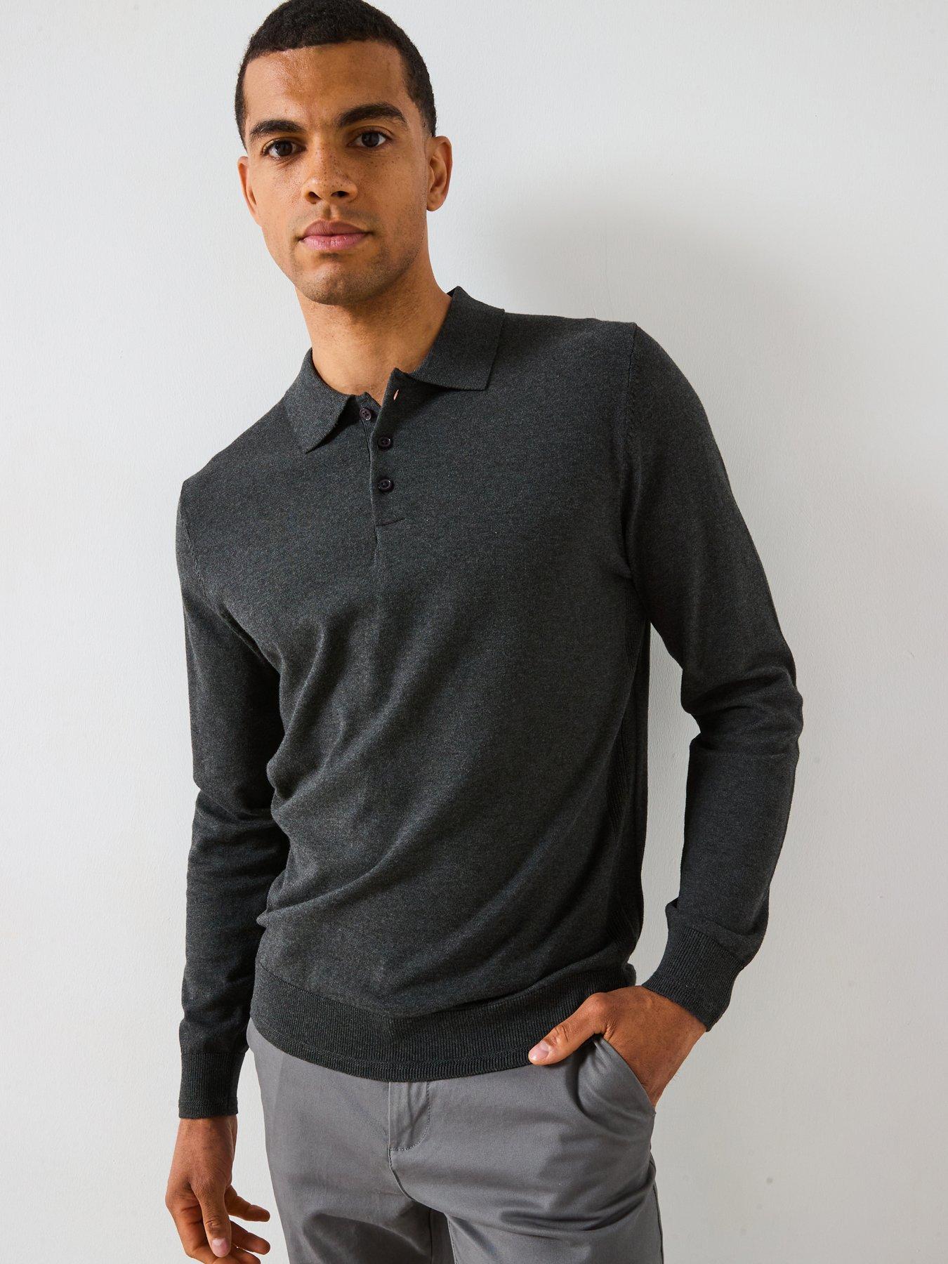 Image 4 of 6 of The Very Collection Cotton Rich Knitted Long Sleeve Polo Top - Charcoal