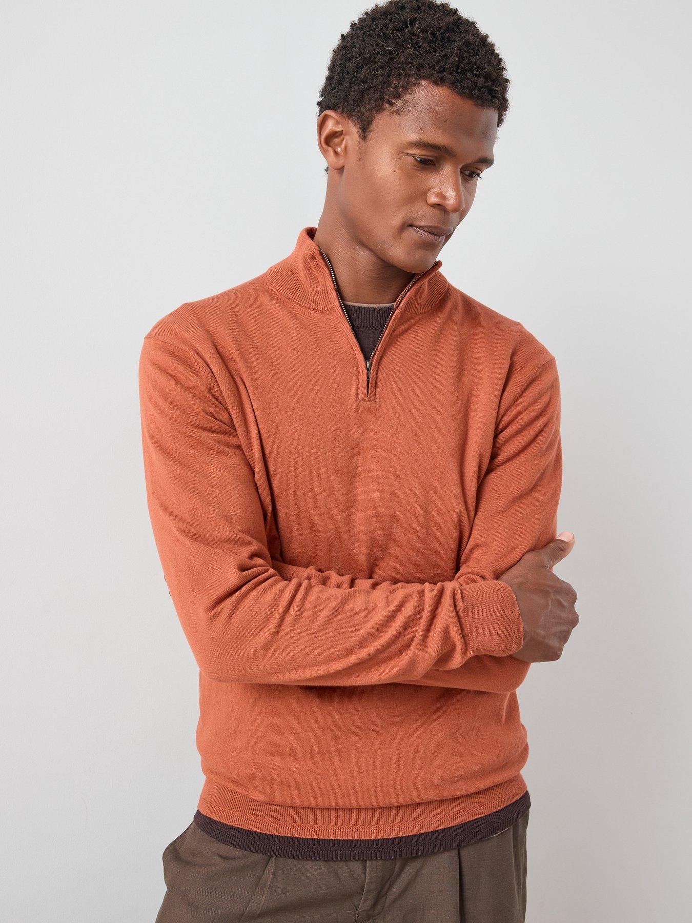 undefined Cotton Rich Knitted 1/4 Zip Jumper - Orange