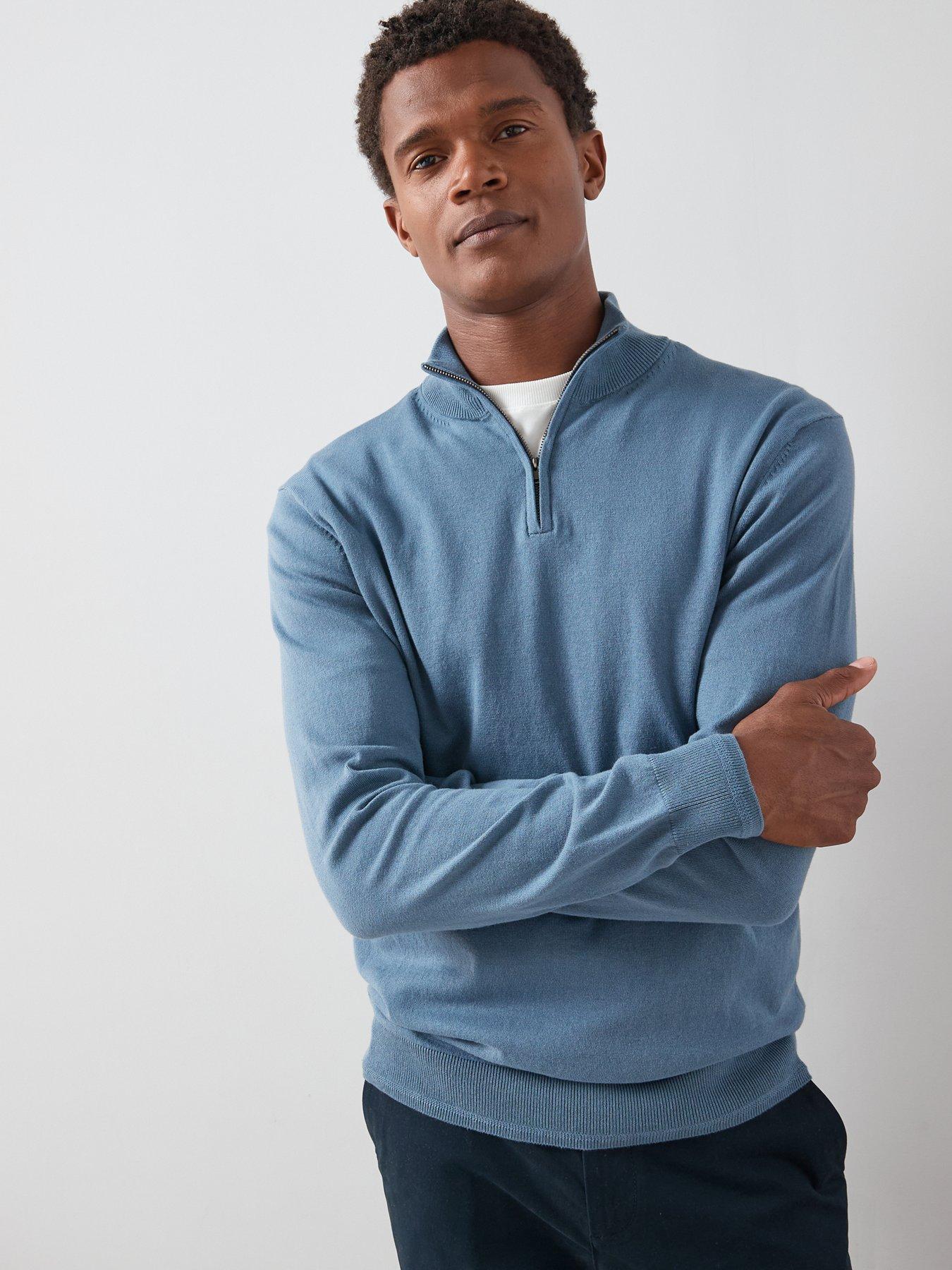 Image 1 of 7 of The Very Collection Cotton Rich Knitted 1/4 Zip Jumper - Blue