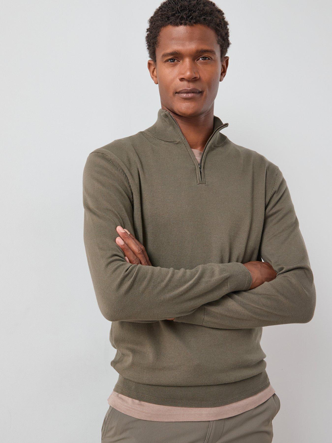 the-very-collection-cotton-rich-knitted-14-zip-jumper-khaki