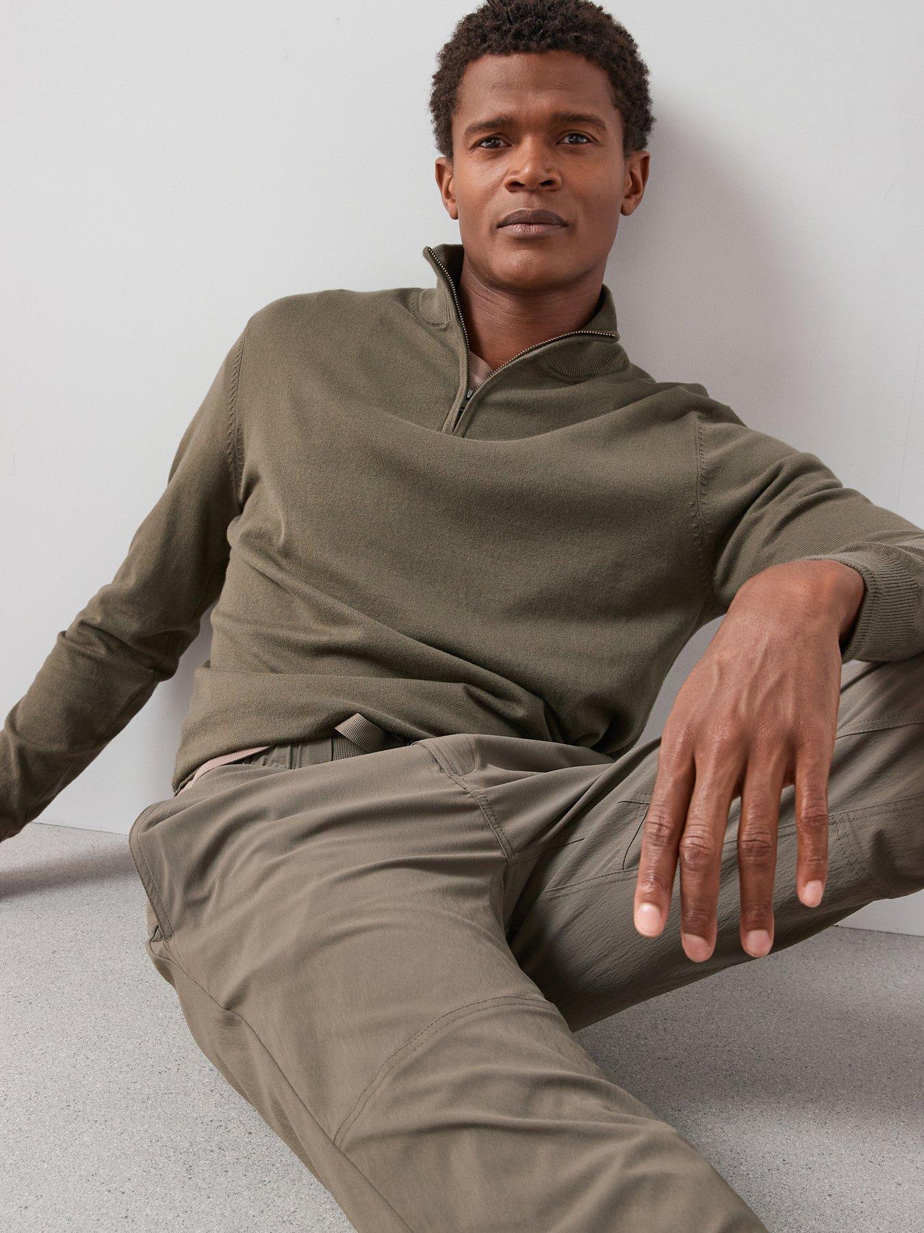 undefined Cotton Rich Knitted 1/4 Zip Jumper - Khaki