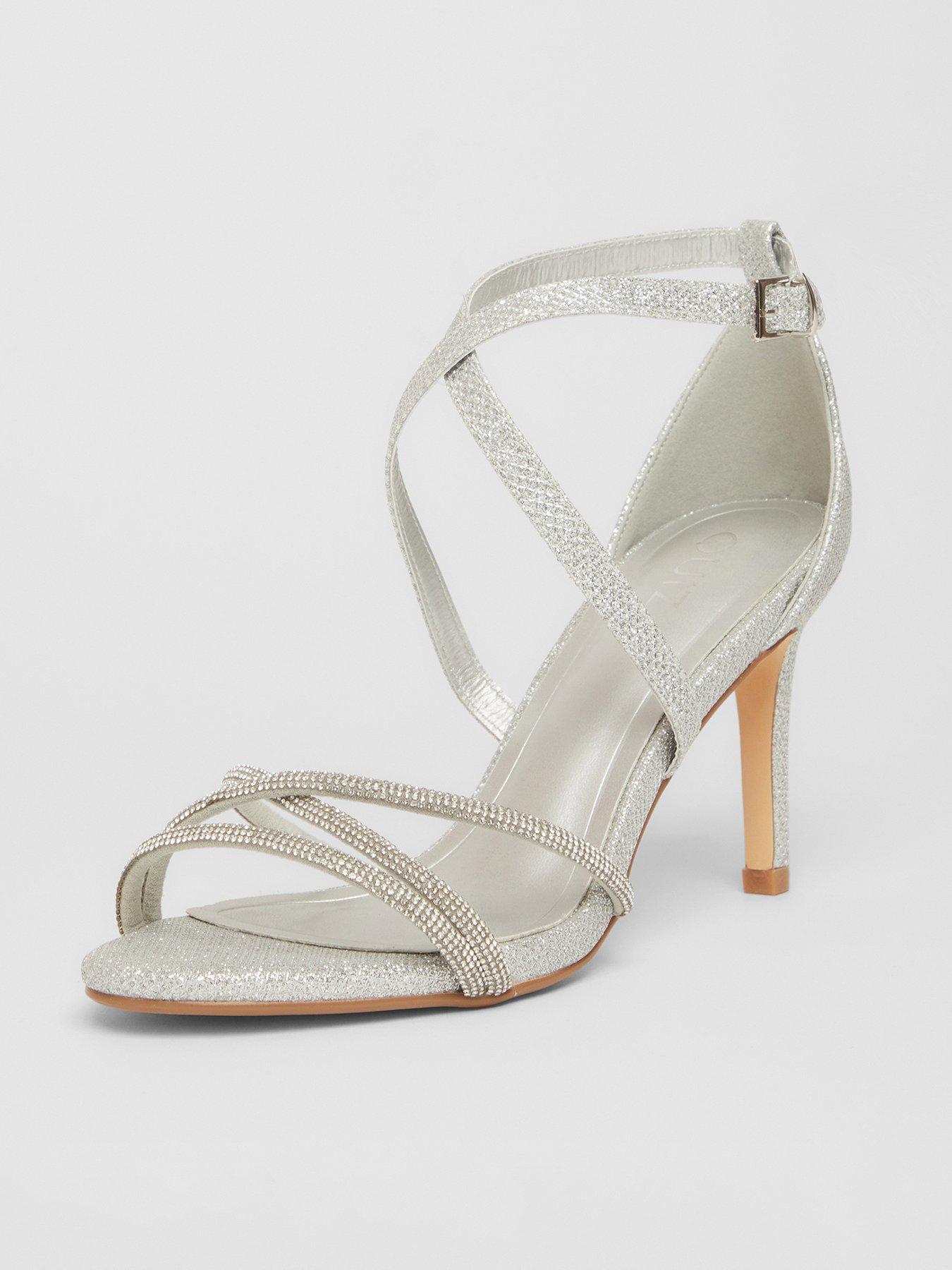  image of quiz-silver-shimmer-cross-strap-heels