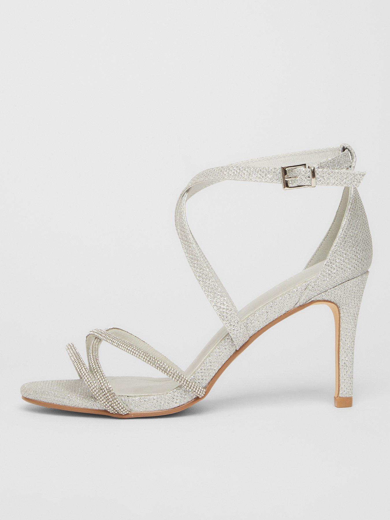  image of quiz-silver-shimmer-cross-strap-heels