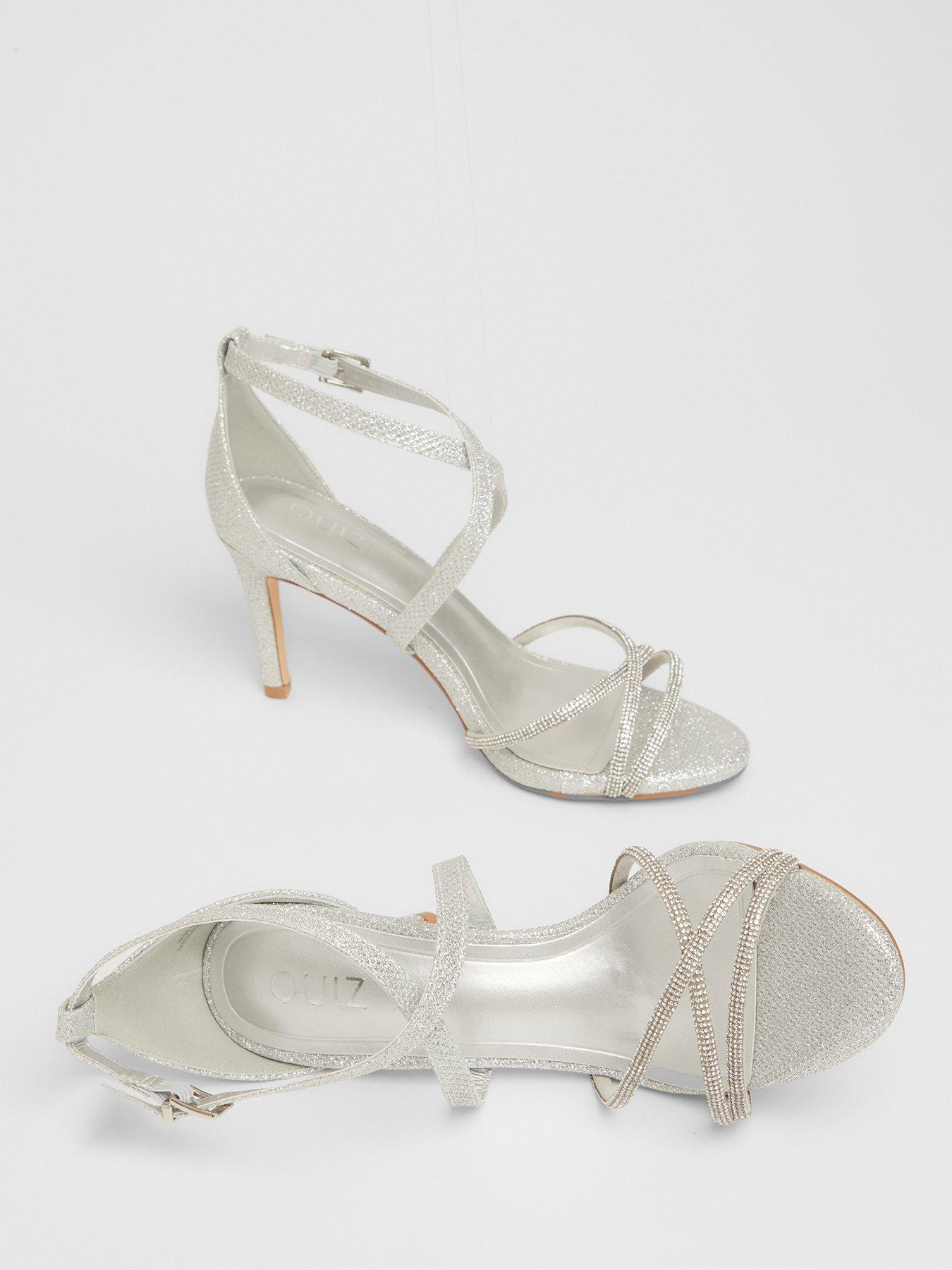  image of quiz-silver-shimmer-cross-strap-heels
