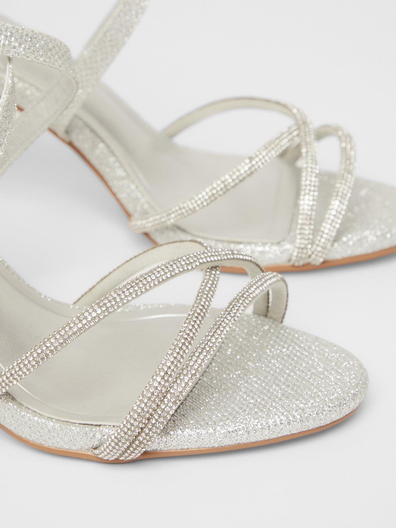  image of quiz-silver-shimmer-cross-strap-heels