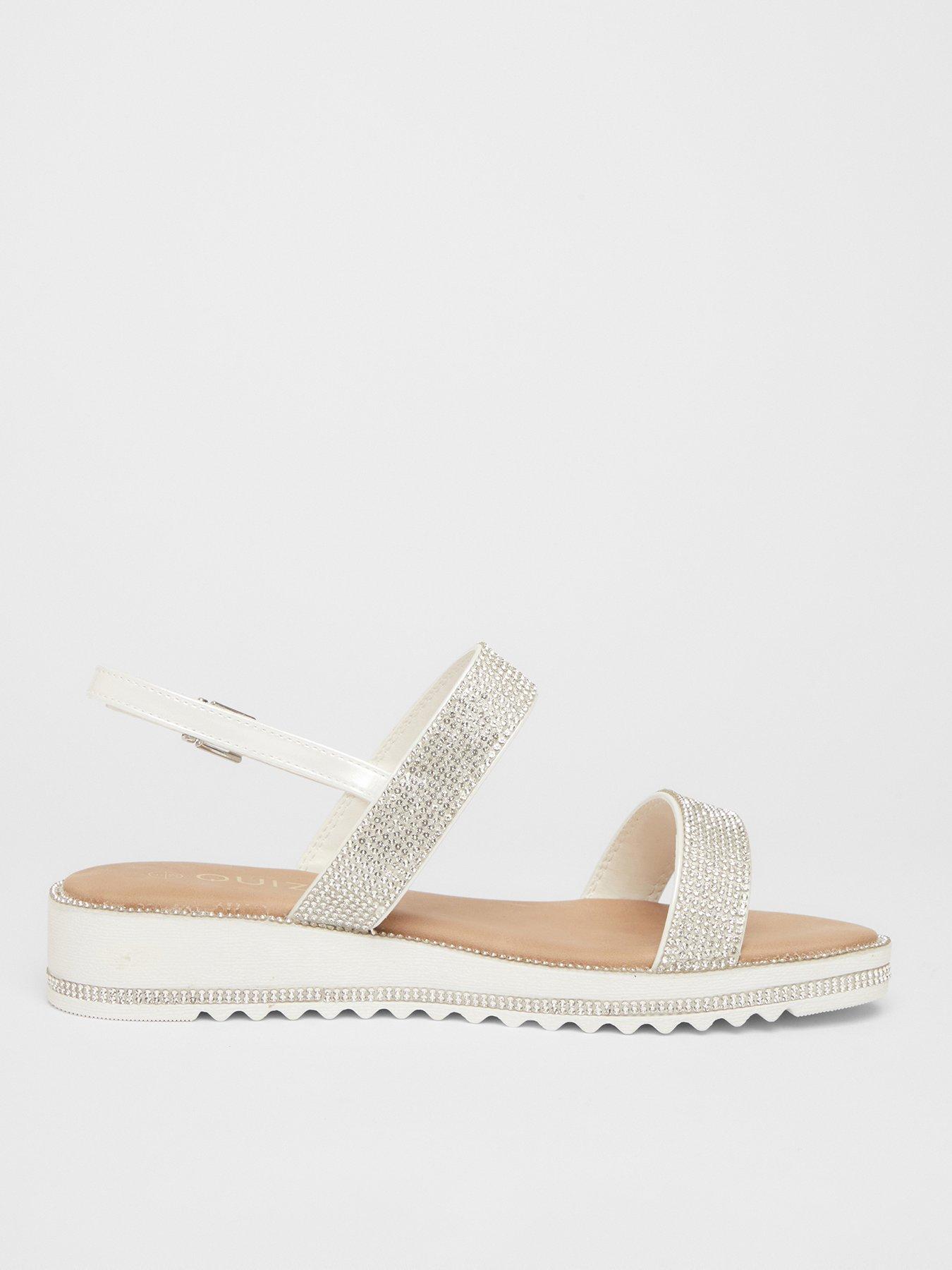 quiz-white-strappy-diamante-flat-sandals