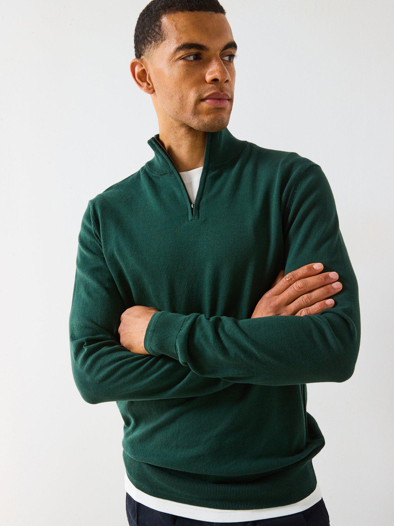 the-very-collection-cotton-rich-knitted-14-zip-jumper--nbspgreen