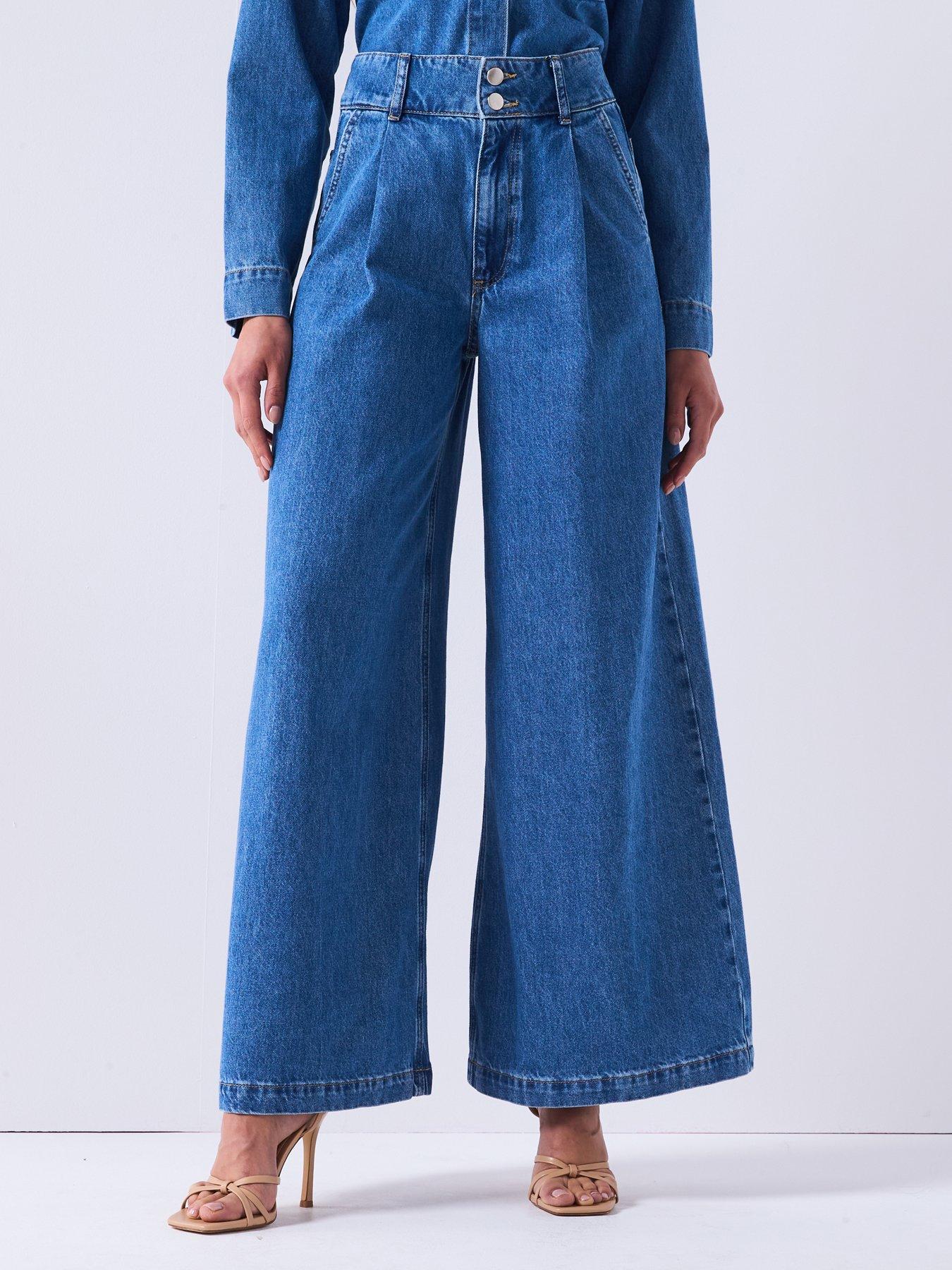  image of v-by-very-high-waist-palazzo-co-ord-jeans-mid-wash