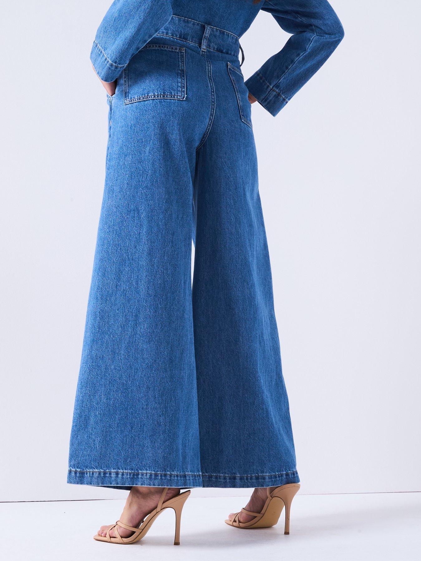  image of v-by-very-high-waist-palazzo-co-ord-jeans-mid-wash